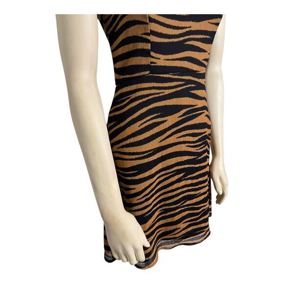 All in Favor Ruffle Straps Tiger Print Mini Dress Brown/Black Women's XS Party - Picture 5 of 9